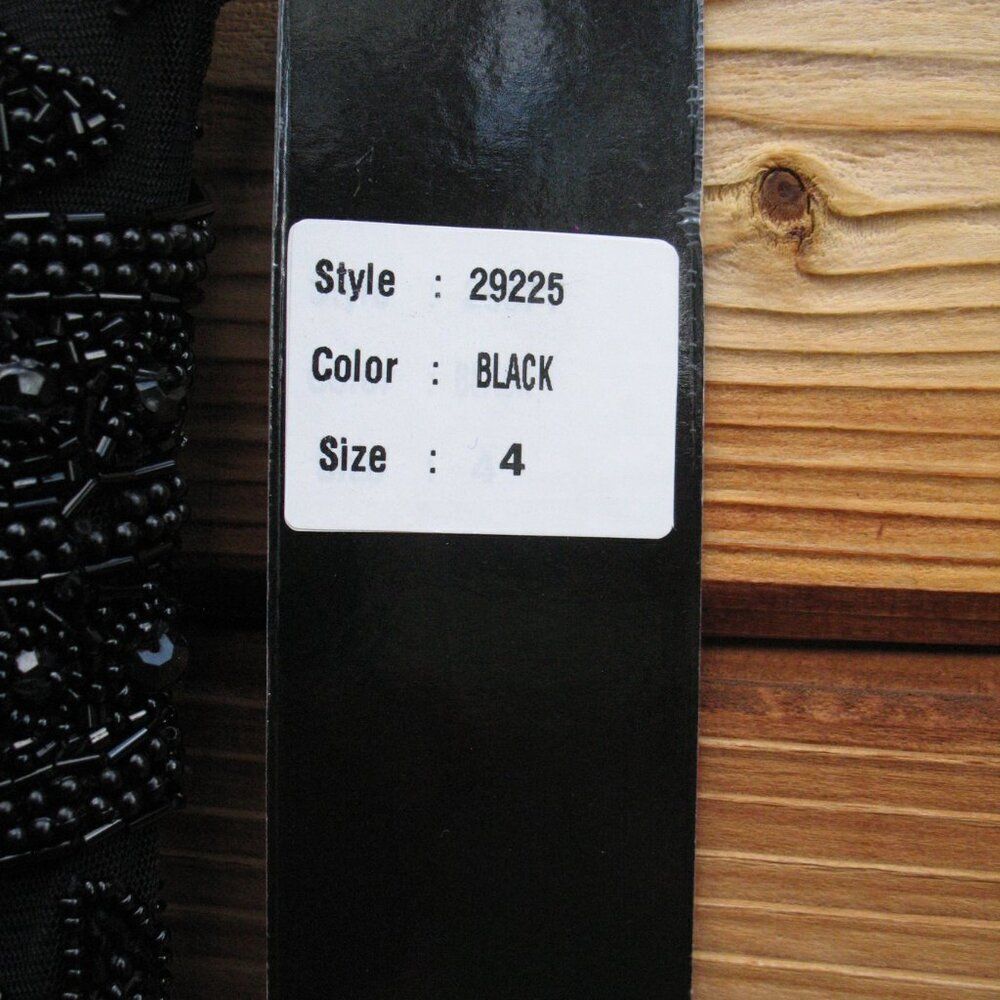 NWT LARA 29225 Black Size 4 Cap Sleeve Beaded Midi Dress - Picture 14 of 14
